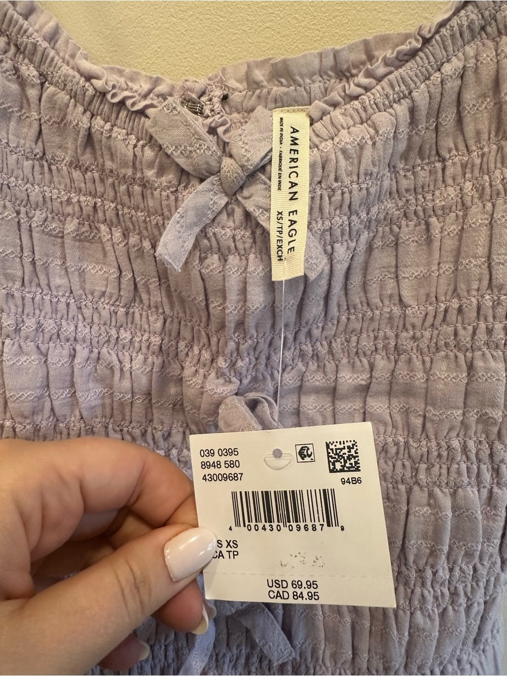 American Eagle AE Lavender Bella Bow Smocked Midi Dress XS NWT - Picture 4 of 7